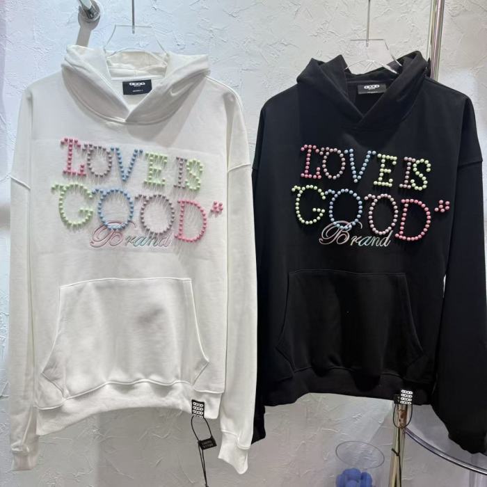 Macaron Color Pearl Slogan Embroidery Hoodie 2 colors 29319478