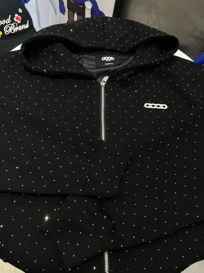 Silver Glitter Star Rhinestone Zip Hoodie & Pants Set 2 colors 29319474