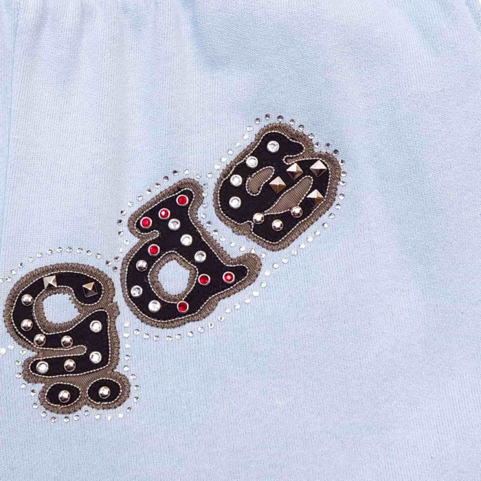 [Big & Tall for weights up to 220 lbs]1:1 quality version Mixed Rhinestone Letter Light Blue Zip Hoodie & Pants Set 29319555