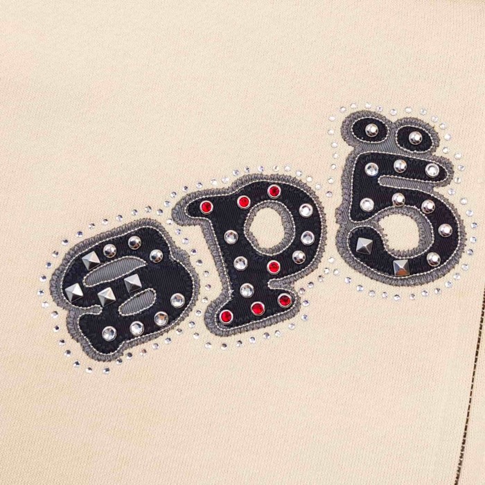[Big & Tall for weights up to 220 lbs]1:1 quality version Mixed Rhinestone Letter Beige Zip Hoodie & Pants Set 29319554