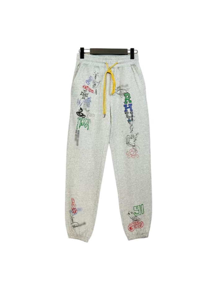 American High Street Cartoon Graffiti Hand Drawn Print Loose Fit Unisex Thin Casual Sweatpants 29319301