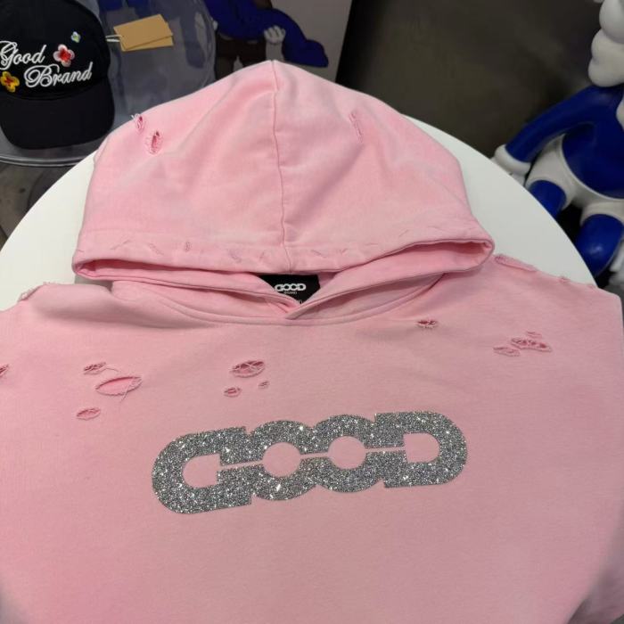 Fine Glitter Crushed Diamond Distressed Hoodie 3 colors 29319479