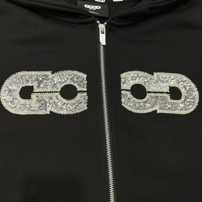 Map Sequin Embroidery Zip Hoodie 29319475