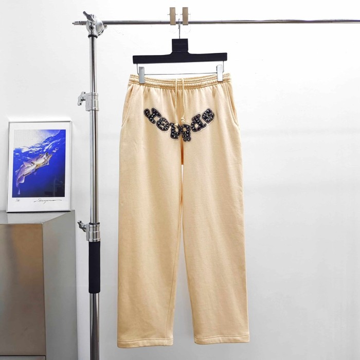 [Big & Tall for weights up to 220 lbs]1:1 quality version Mixed Rhinestone Letter Beige Zip Hoodie & Pants Set 29319554