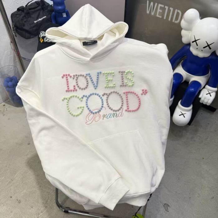 Macaron Color Pearl Slogan Embroidery Hoodie 2 colors 29319478