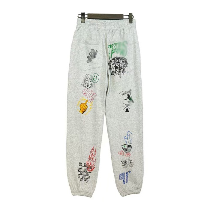 American High Street Cartoon Graffiti Hand Drawn Print Loose Fit Unisex Thin Casual Sweatpants 29319301