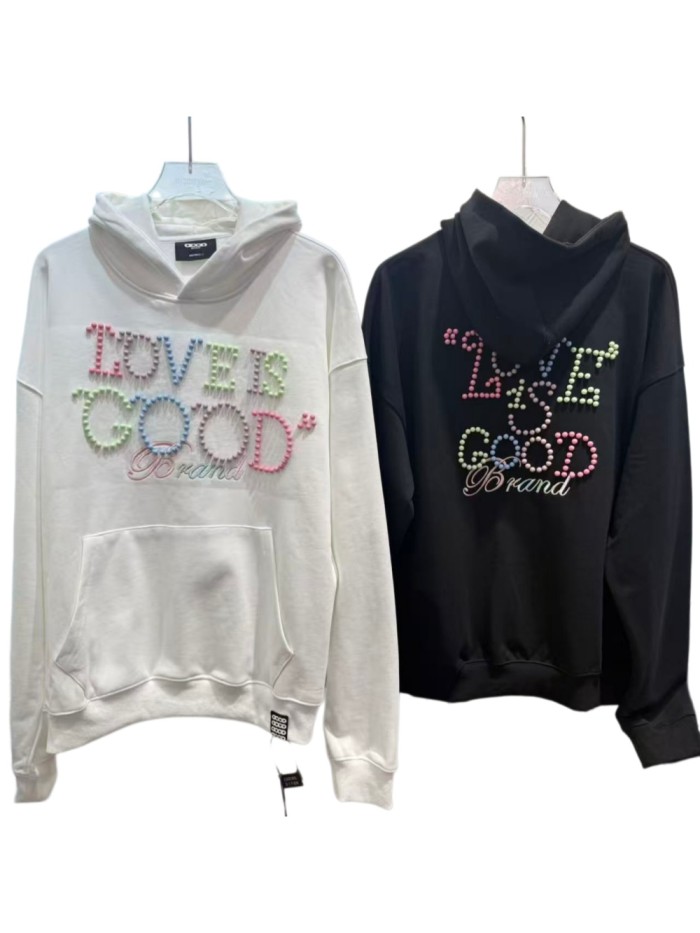 Macaron Color Pearl Slogan Embroidery Hoodie 2 colors 29319478