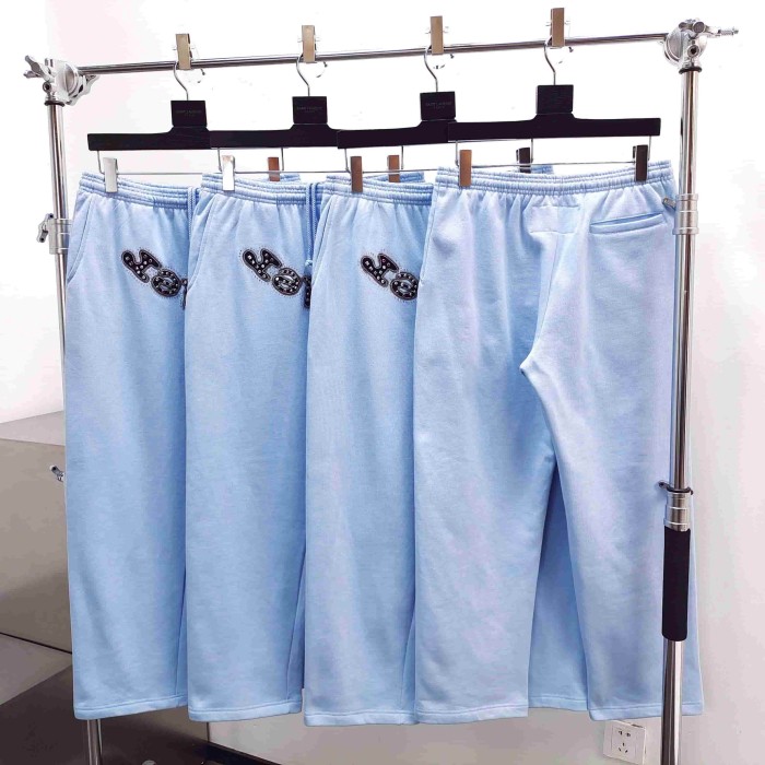 [Big & Tall for weights up to 220 lbs]1:1 quality version Mixed Rhinestone Letter Light Blue Zip Hoodie & Pants Set 29319555