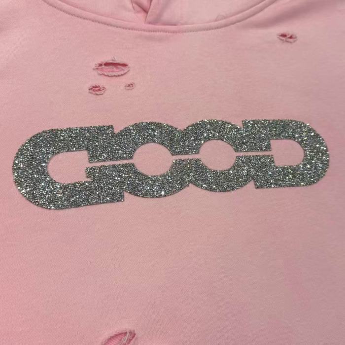 Fine Glitter Crushed Diamond Distressed Hoodie 3 colors 29319479