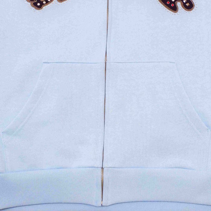 [Big & Tall for weights up to 220 lbs]1:1 quality version Mixed Rhinestone Letter Light Blue Zip Hoodie & Pants Set 29319555