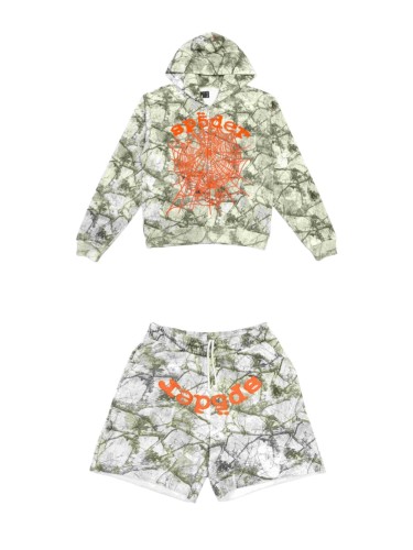 [Big & Tall for weights up to 220 lbs]1:1 quality version Orange Letter Jungle Floral Zip Hoodie & Shorts Set 29319551