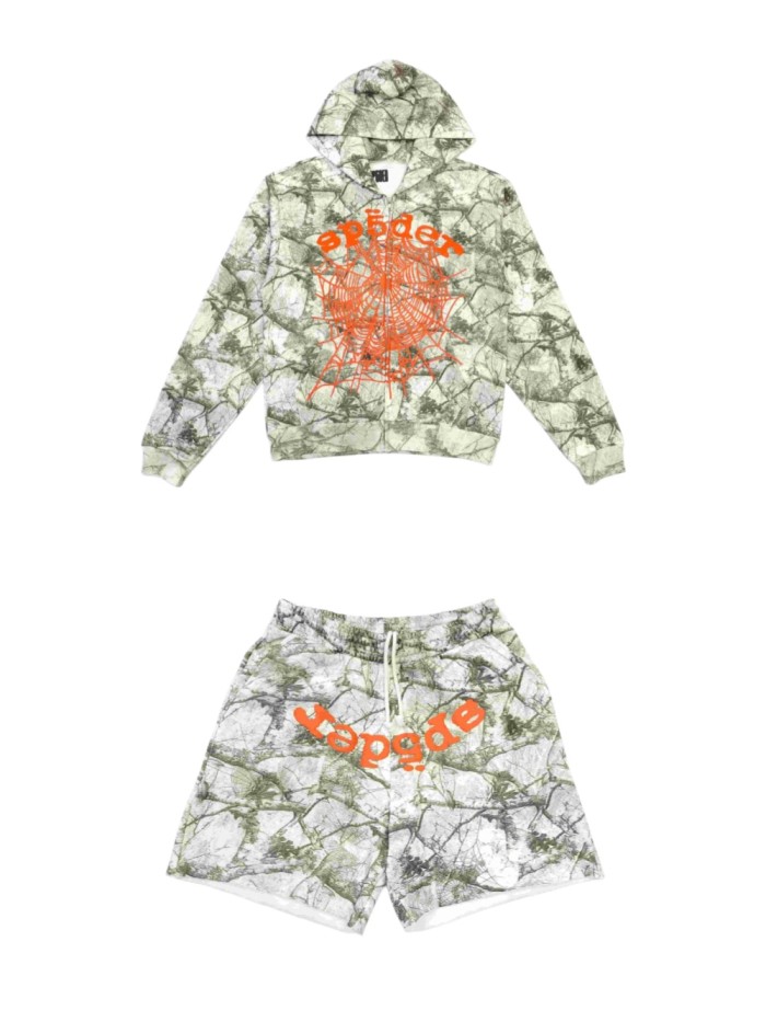 [Big & Tall for weights up to 220 lbs]1:1 quality version Orange Letter Jungle Floral Zip Hoodie & Shorts Set 29319551