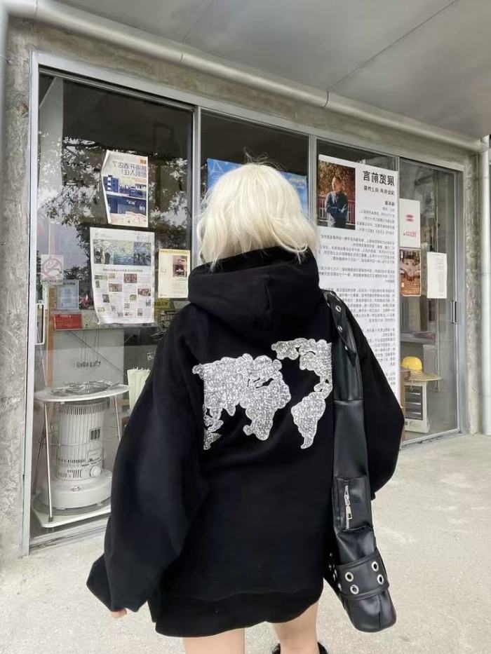 Map Sequin Embroidery Zip Hoodie 29319475