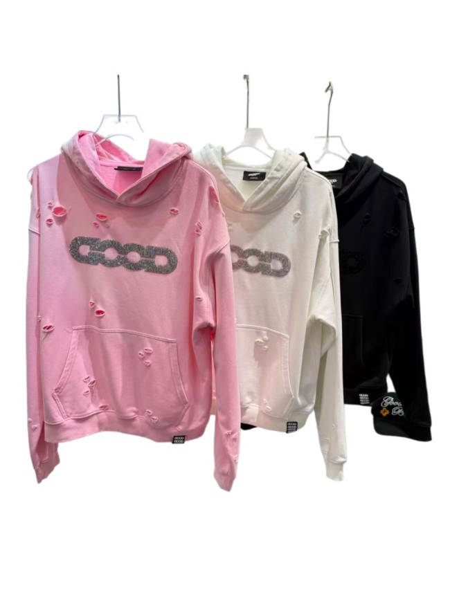 Fine Glitter Crushed Diamond Distressed Hoodie 3 colors 29319479