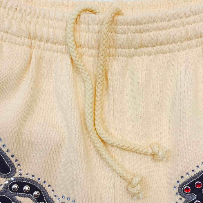 [Big & Tall for weights up to 220 lbs]1:1 quality version Mixed Rhinestone Letter Beige Zip Hoodie & Pants Set 29319554