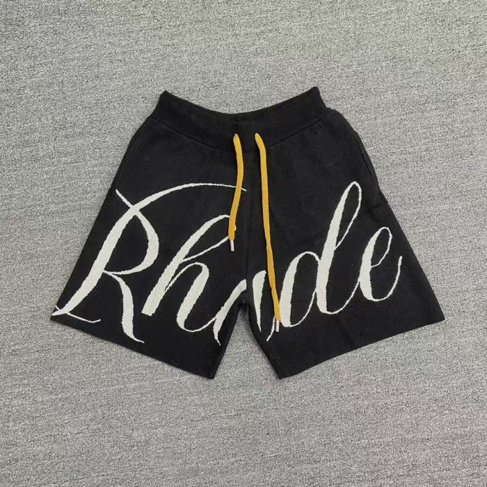 American High Street Style Cursive Letter Jacquard Knit Drawstring Casual Shorts 29316647