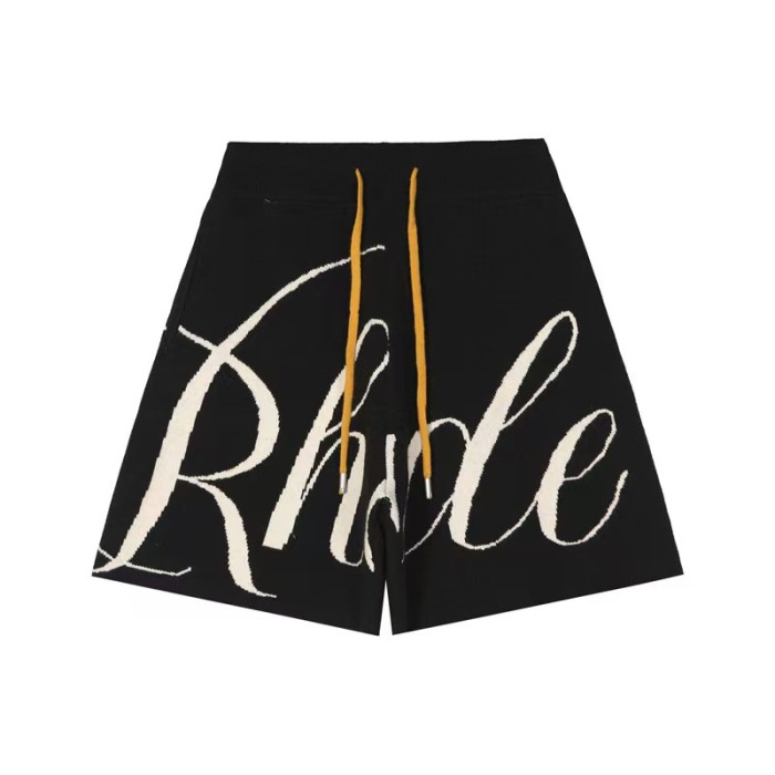 American High Street Style Cursive Letter Jacquard Knit Drawstring Casual Shorts 29316647