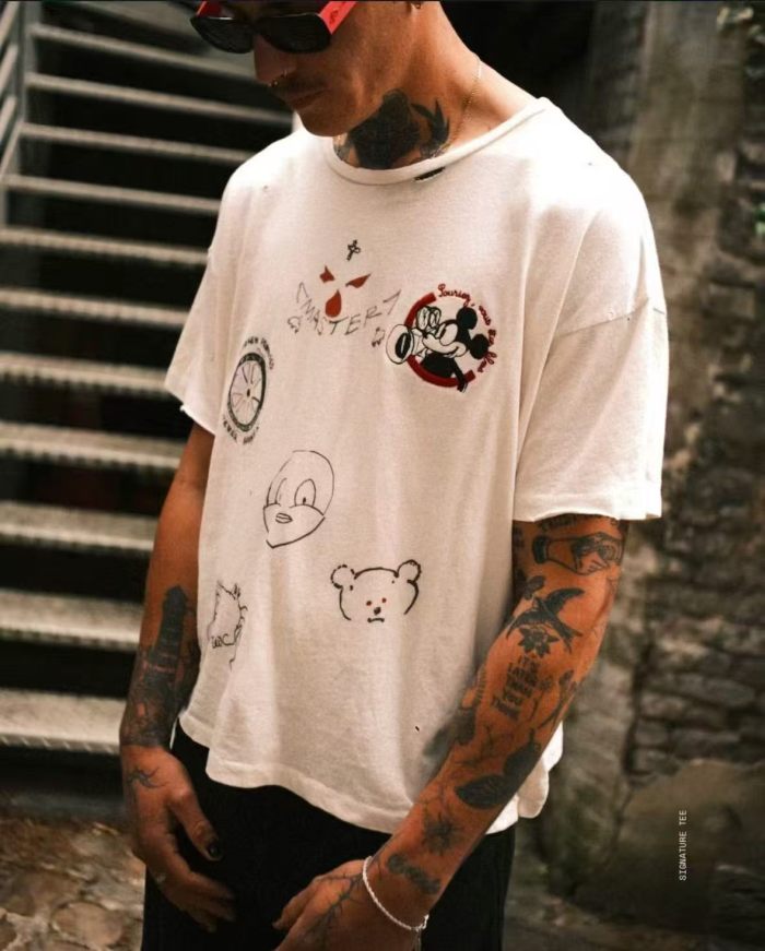 [Big & Tall for weights up to 260 lbs]1:1 quality version Cartoon Embroidery Beige Graffiti Tee 29319595