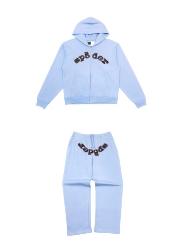 [Big & Tall for weights up to 220 lbs]1:1 quality version Mixed Rhinestone Letter Light Blue Zip Hoodie & Pants Set 29319555
