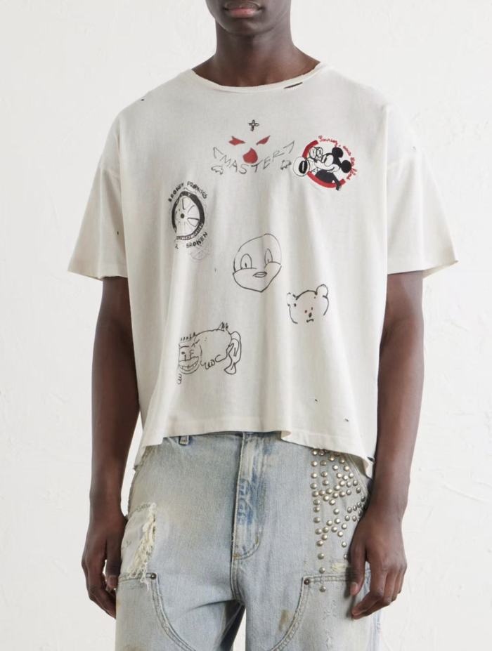 [Big & Tall for weights up to 260 lbs]1:1 quality version Cartoon Embroidery Beige Graffiti Tee 29319595