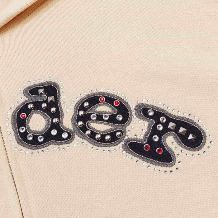 [Big & Tall for weights up to 220 lbs]1:1 quality version Mixed Rhinestone Letter Beige Zip Hoodie & Pants Set 29319554