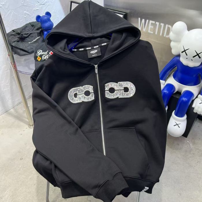 Map Sequin Embroidery Zip Hoodie 29319475
