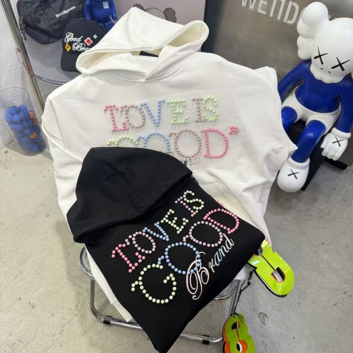 Macaron Color Pearl Slogan Embroidery Hoodie 2 colors 29319478