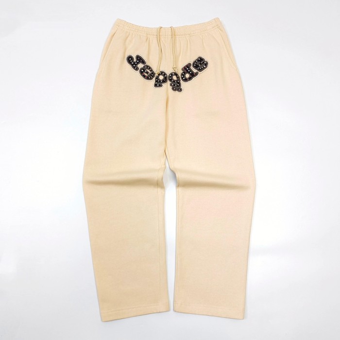 [Big & Tall for weights up to 220 lbs]1:1 quality version Mixed Rhinestone Letter Beige Zip Hoodie & Pants Set 29319554