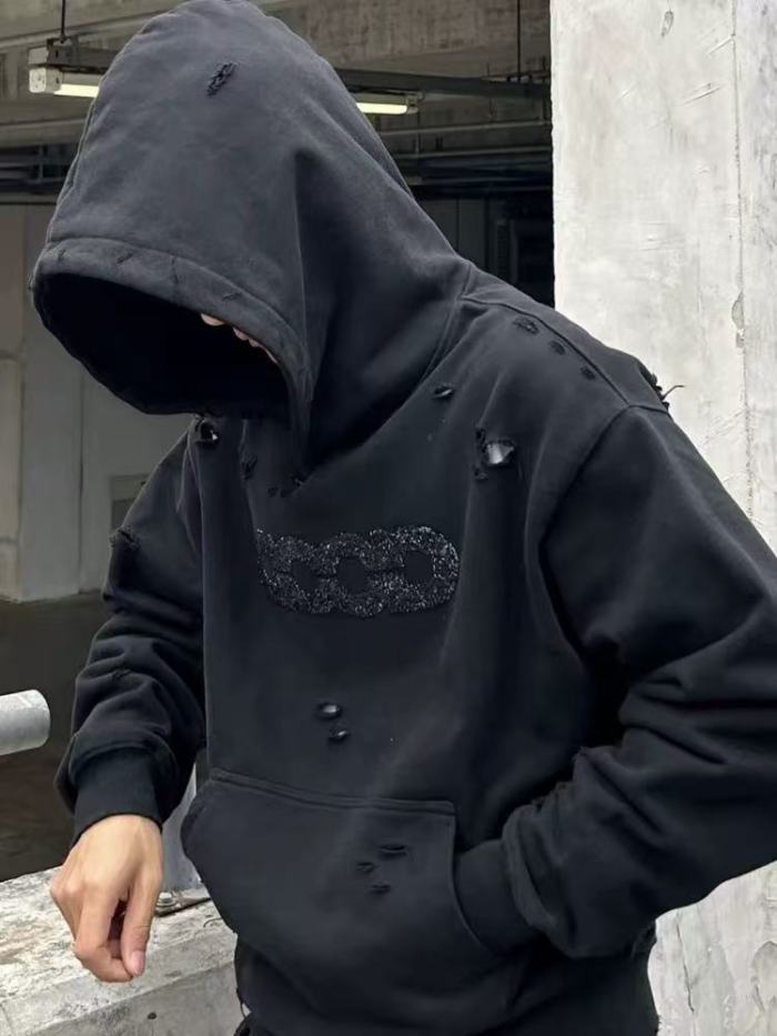 Fine Glitter Crushed Diamond Distressed Hoodie 3 colors 29319479