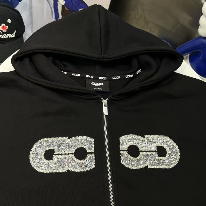 Map Sequin Embroidery Zip Hoodie 29319475