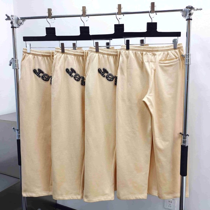 [Big & Tall for weights up to 220 lbs]1:1 quality version Mixed Rhinestone Letter Beige Zip Hoodie & Pants Set 29319554