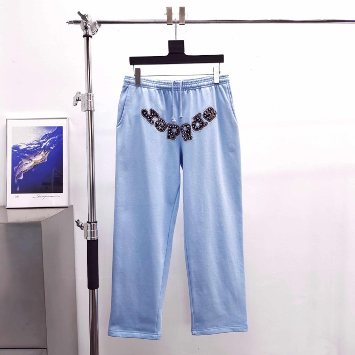 [Big & Tall for weights up to 220 lbs]1:1 quality version Mixed Rhinestone Letter Light Blue Zip Hoodie & Pants Set 29319555