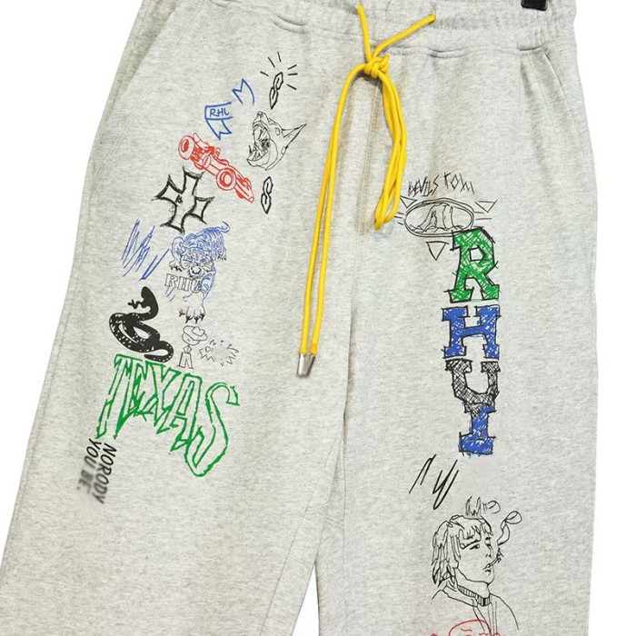 American High Street Cartoon Graffiti Hand Drawn Print Loose Fit Unisex Thin Casual Sweatpants 29319301