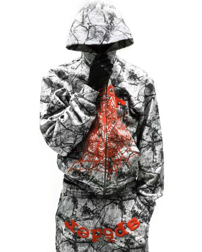 [Big & Tall for weights up to 220 lbs]1:1 quality version Orange Letter Jungle Floral Zip Hoodie & Shorts Set 29319551