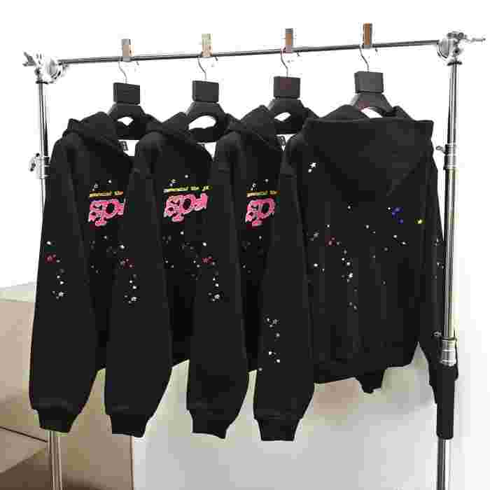 [Big & Tall for weights up to 220 lbs]1:1 quality version Pink Letter Black Mesh Black Zip Hoodie & Shorts Set 29319550