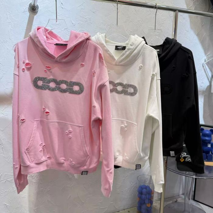 Fine Glitter Crushed Diamond Distressed Hoodie 3 colors 29319479