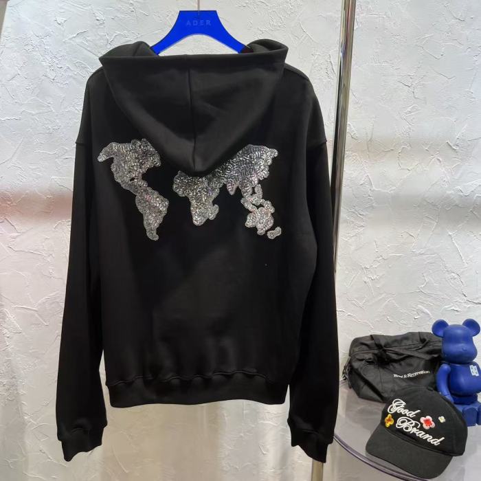 Map Sequin Embroidery Zip Hoodie 29319475