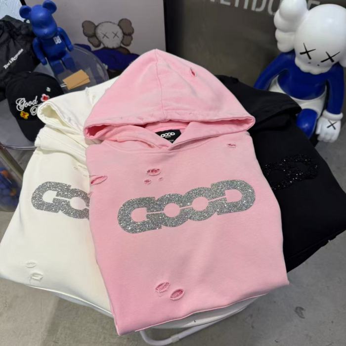 Fine Glitter Crushed Diamond Distressed Hoodie 3 colors 29319479