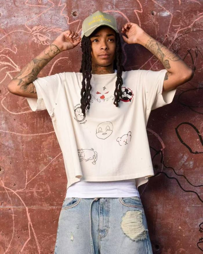 [Big & Tall for weights up to 260 lbs]1:1 quality version Cartoon Embroidery Beige Graffiti Tee 29319595