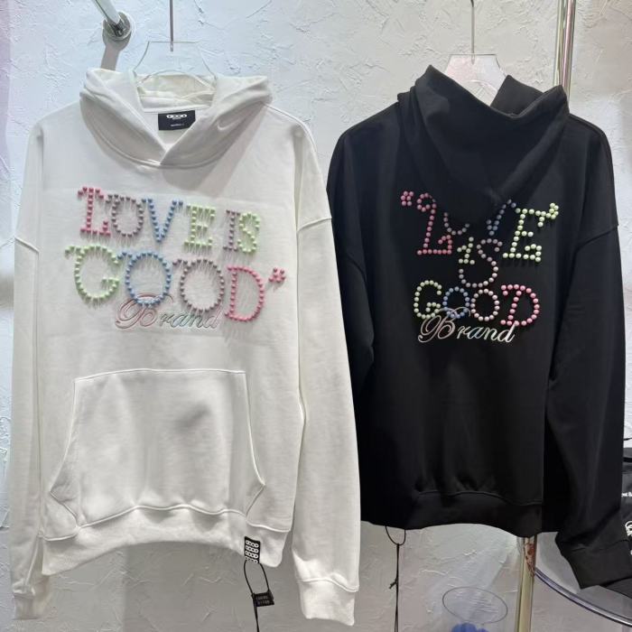 Macaron Color Pearl Slogan Embroidery Hoodie 2 colors 29319478