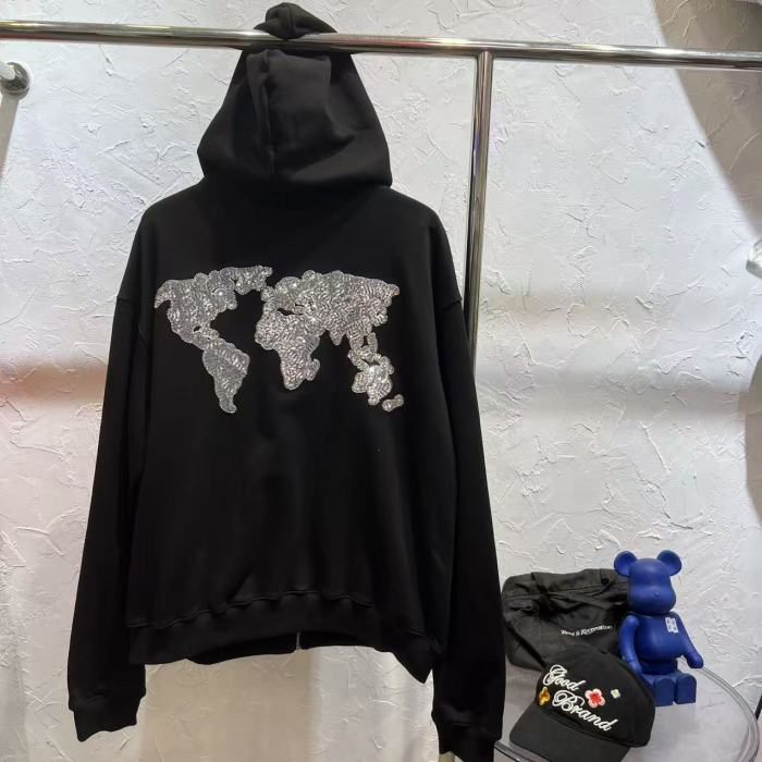 Map Sequin Embroidery Zip Hoodie 29319475