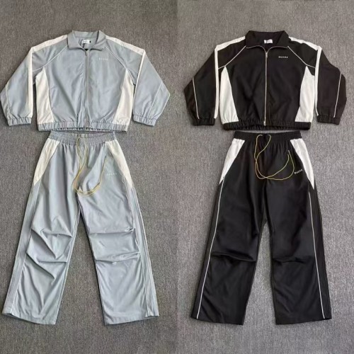 Vintage American Sport Style Letter Embroidery Color Block Zip-Up Cropped Jacket & Pants Set 2 colors 29317364