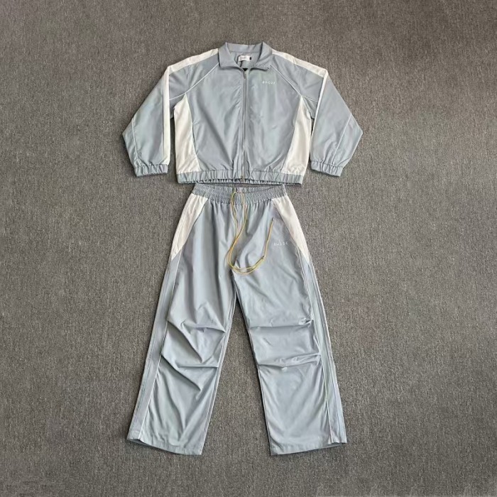 Vintage American Sport Style Letter Embroidery Color Block Zip-Up Cropped Jacket & Pants Set 2 colors 29317364
