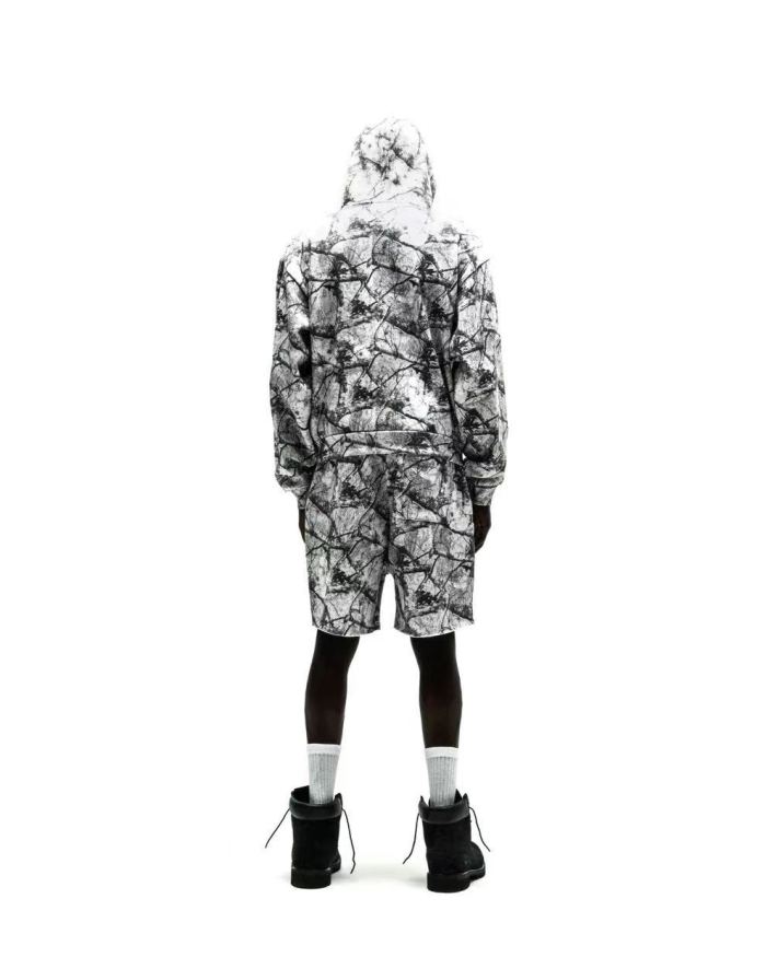 [Big & Tall for weights up to 220 lbs]1:1 quality version Orange Letter Jungle Floral Zip Hoodie & Shorts Set 29319551