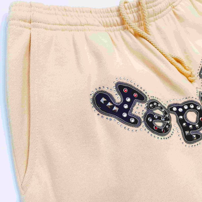 [Big & Tall for weights up to 220 lbs]1:1 quality version Mixed Rhinestone Letter Beige Zip Hoodie & Pants Set 29319554