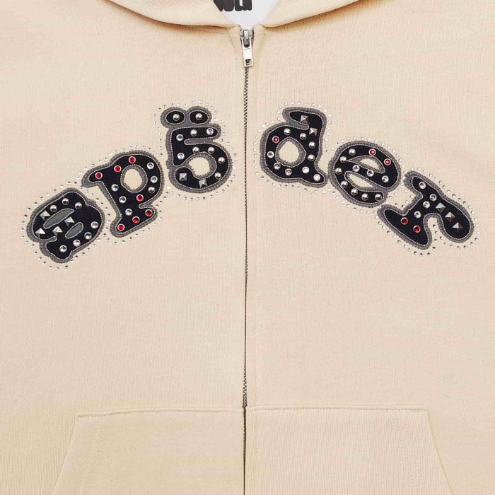 [Big & Tall for weights up to 220 lbs]1:1 quality version Mixed Rhinestone Letter Beige Zip Hoodie & Pants Set 29319554