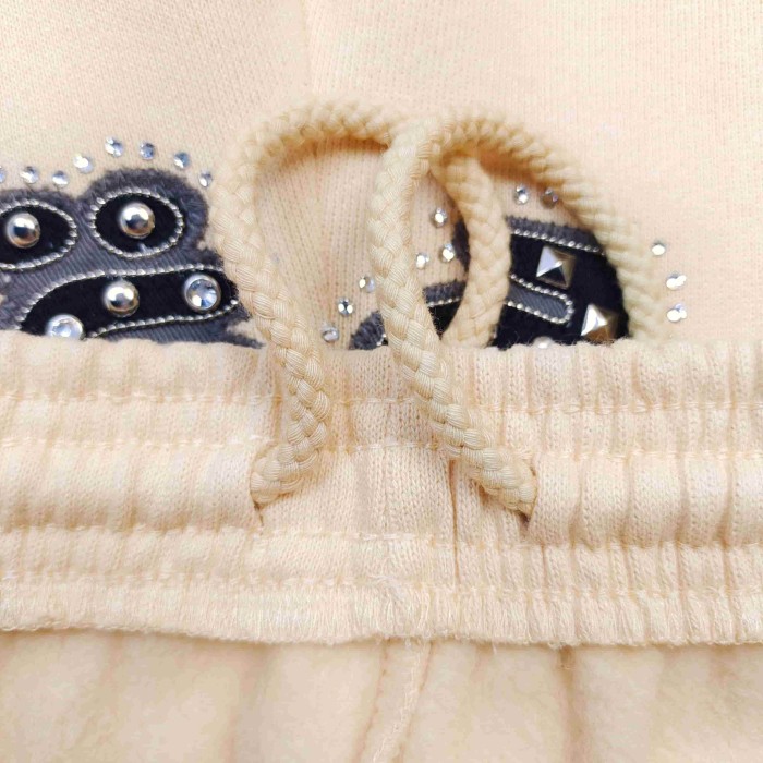 [Big & Tall for weights up to 220 lbs]1:1 quality version Mixed Rhinestone Letter Beige Zip Hoodie & Pants Set 29319554