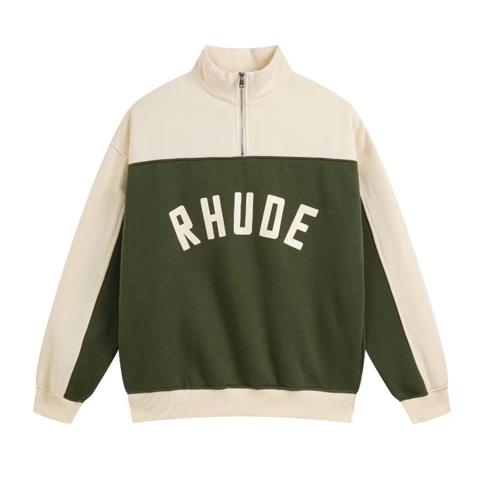 Vintage College Style Rhude Letter Print Color Block Half Zip Fleece Lined Sweatshirt & Sweatpants Set 4 colors 29317688