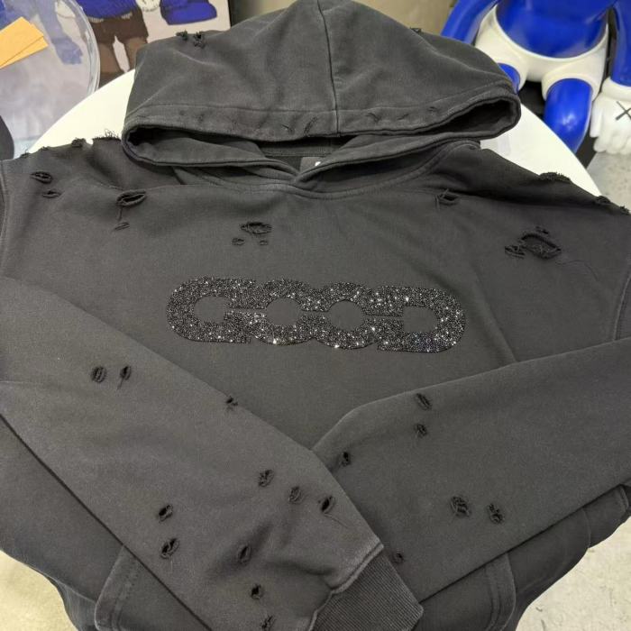Fine Glitter Crushed Diamond Distressed Hoodie 3 colors 29319479