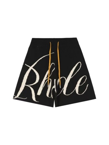 American High Street Style Cursive Letter Jacquard Knit Drawstring Casual Shorts 29316647